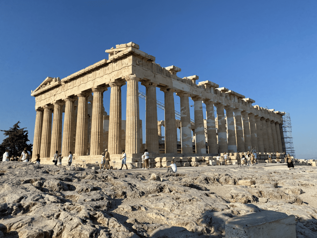 Athens Parthenon atop the Acropolis hill.