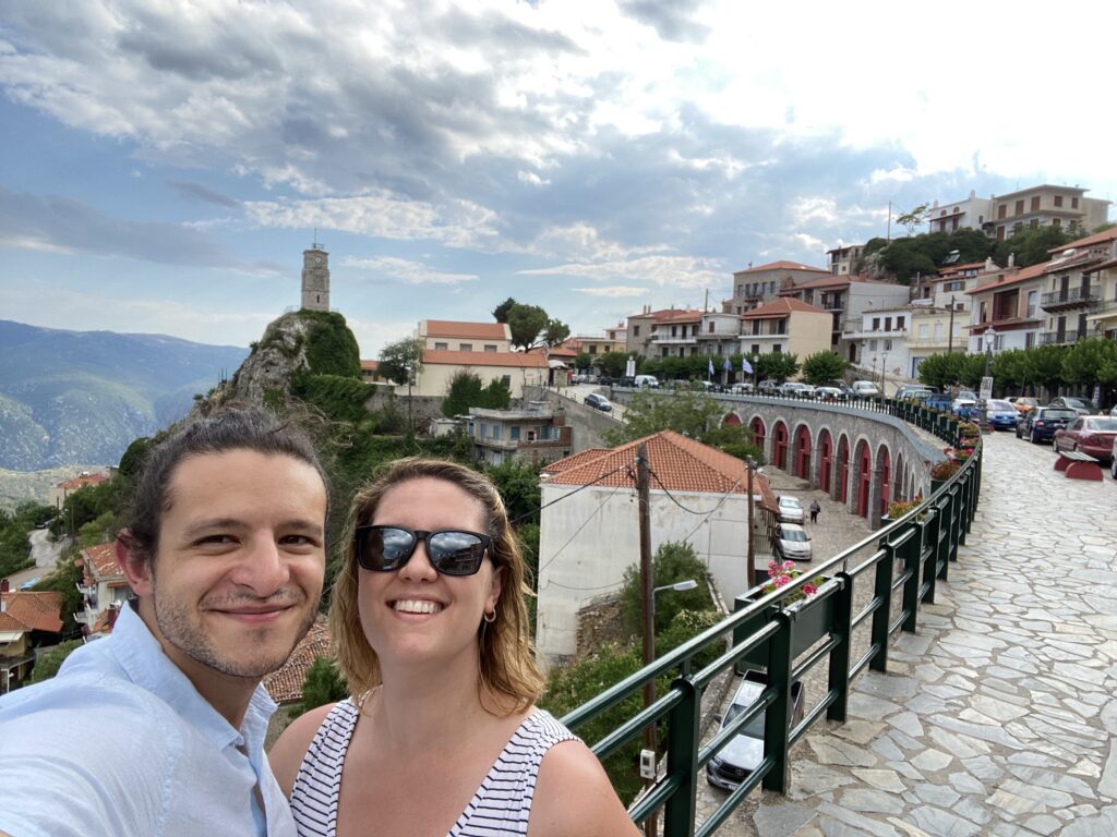 Us in Arachova along the Peloponnese, Greece