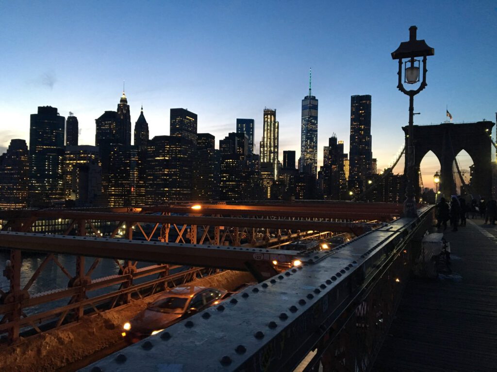 New York Brooklyn Bridge city views at night