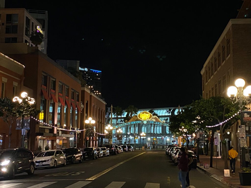 San Diego Gaslamp Quarter at night