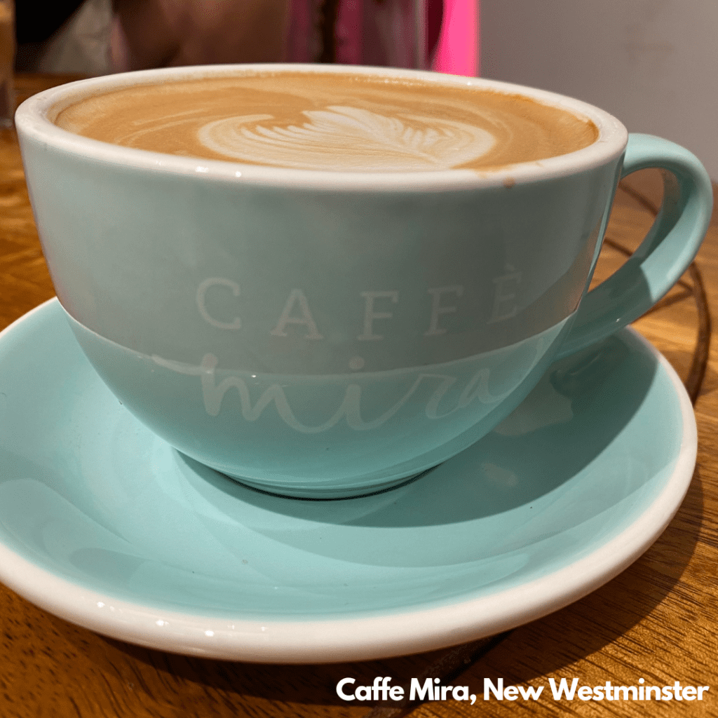 Latte at Caffe Mira in New Westminster, BC