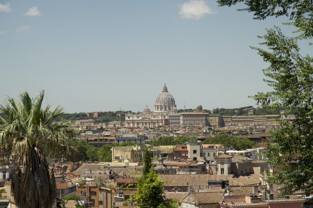 View of Vatican City from Borghese Gardens in Rome.