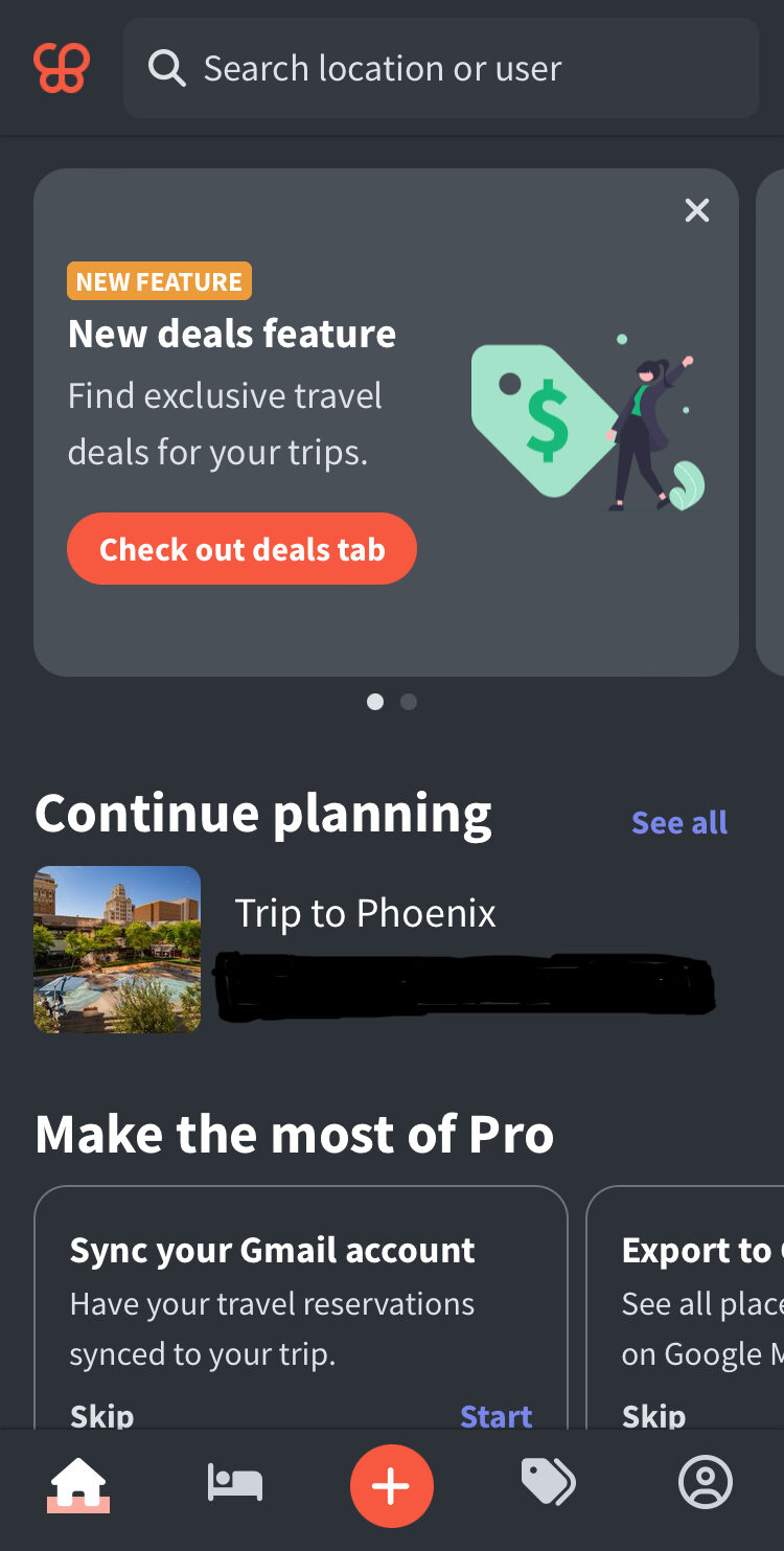 Screenshot of the mobile Wanderlog app