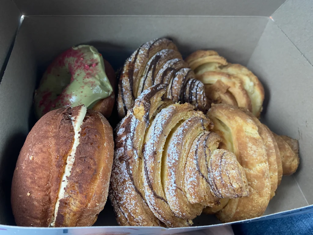 Box of gluten free pastries from Delish Bakery and Caffe in Port Coquitlam, BC, Canada