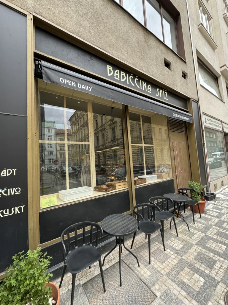 Storefront of Babiccina Spiz Gluten Free Bakery in Prague