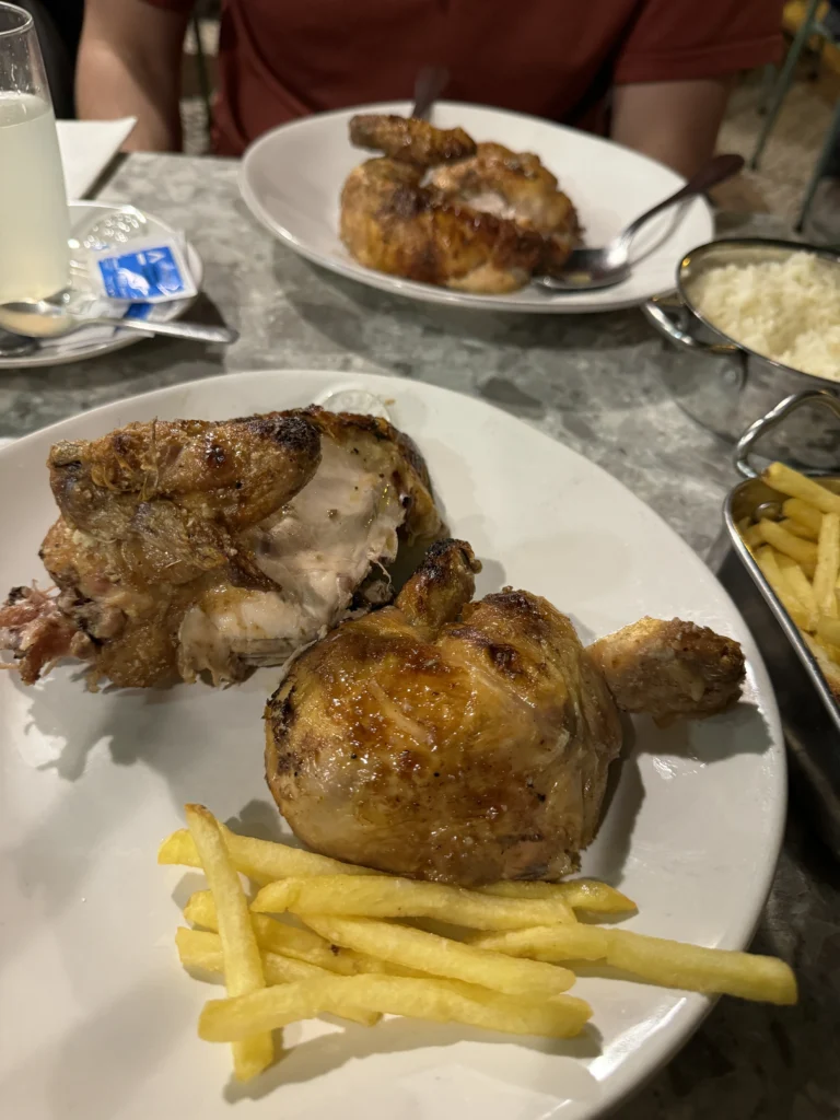 Chicken and fries at Bonjardim in Lisbon, Portugal