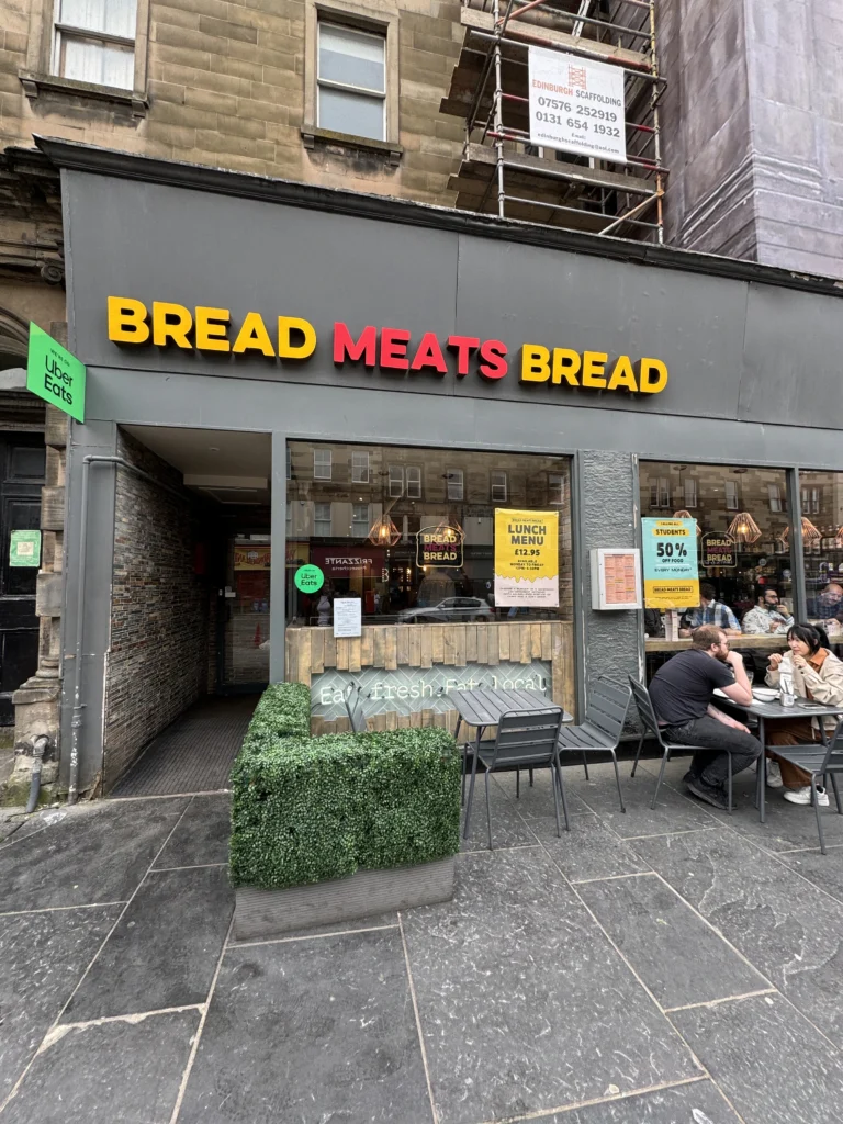 Storefront of Bread Meats Bread in Edinburgh, Scotland