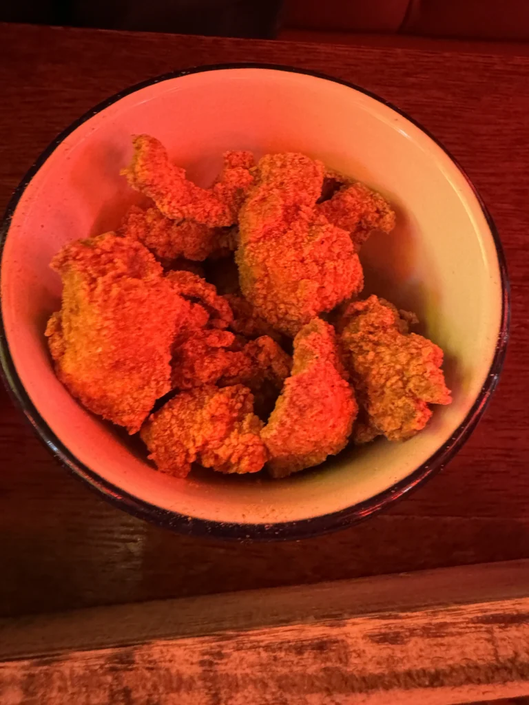 Gluten free chicken popcorn at Buck's Bar in Edinburgh, Scotland