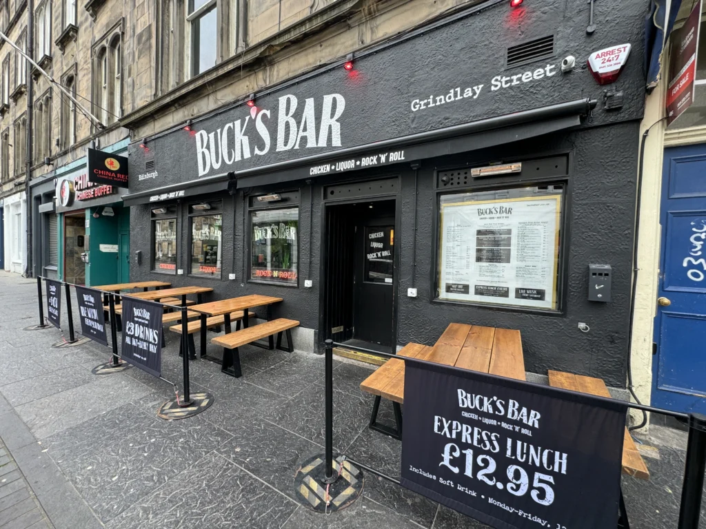 Storefront of Buck's Bar in Edinburgh, Scotland