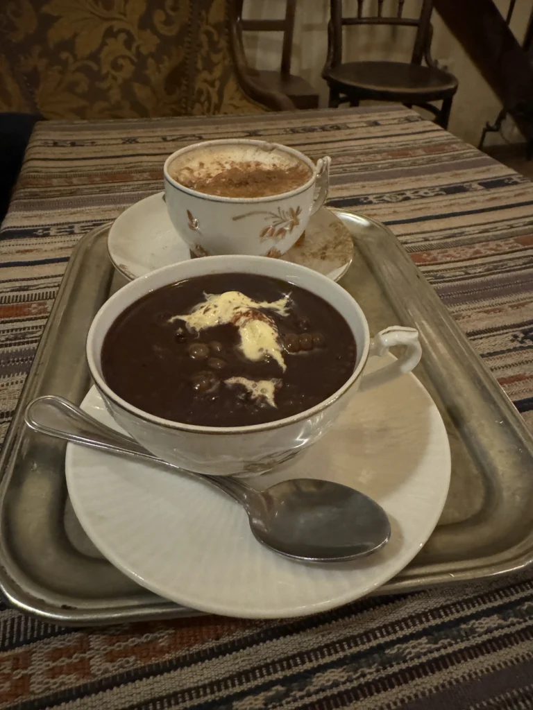 Coffee and hot chocolate at Cafe Zsivago in Budapest, Hungary