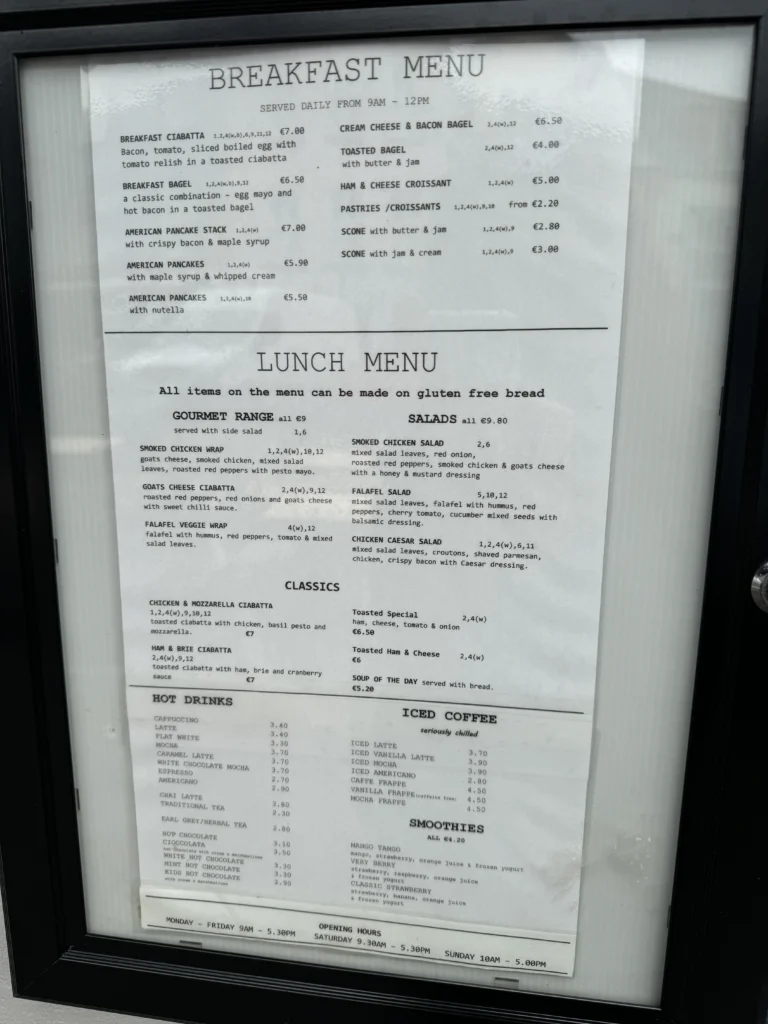 Menu at Upstairs Downstairs in Clifden, Ireland