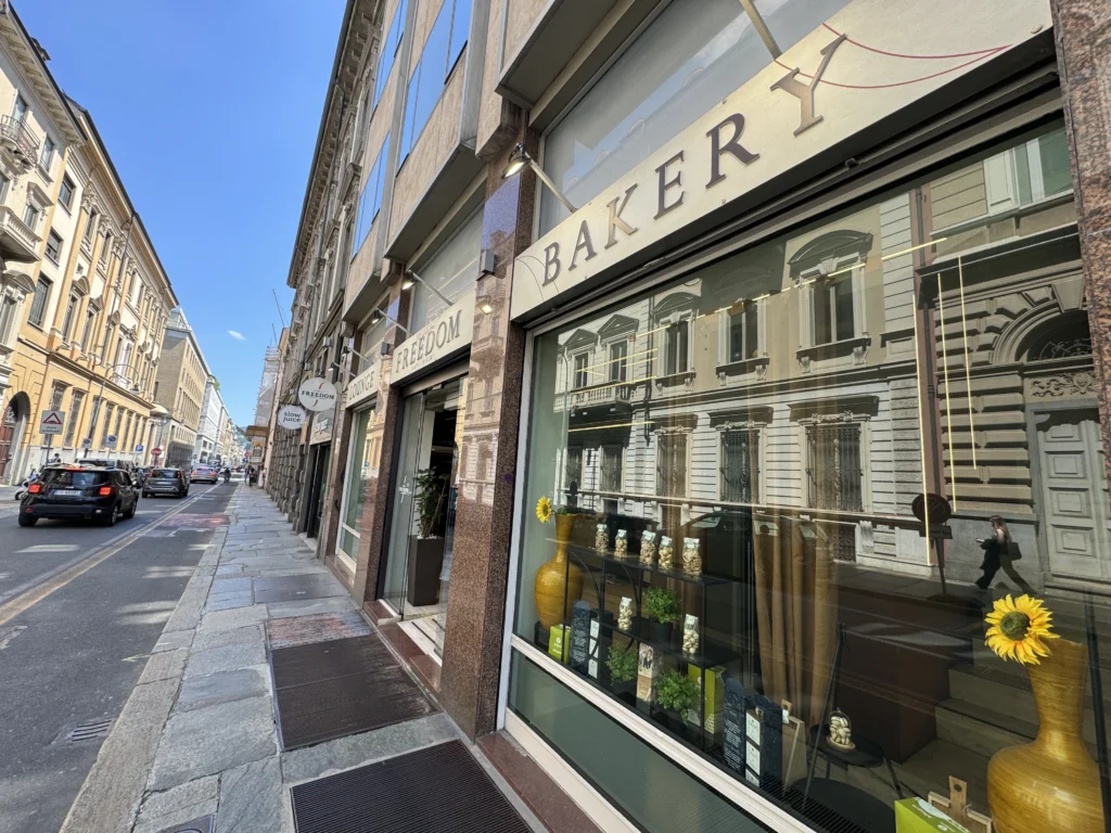 Storefront of Freedom Gluten Free Bakery in Turin, Italy