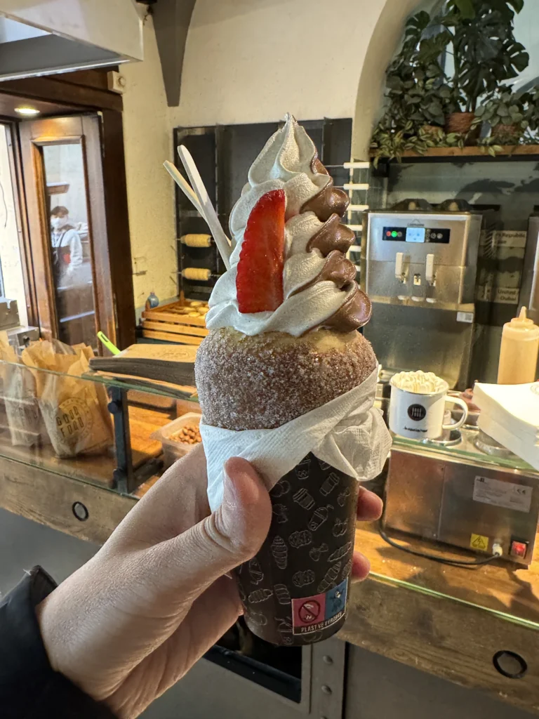 Gluten free chimney cakes at Good Food Cafe in Prague