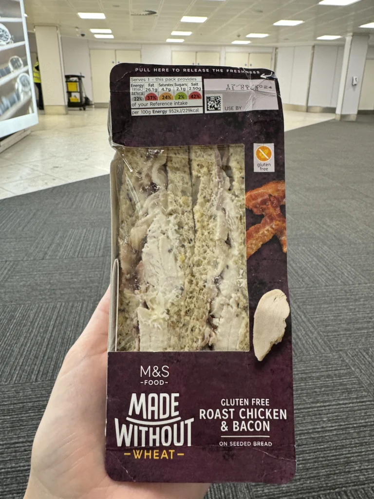 Made Without gluten free sandwich from M&S Simply Food at Glasgow Airport