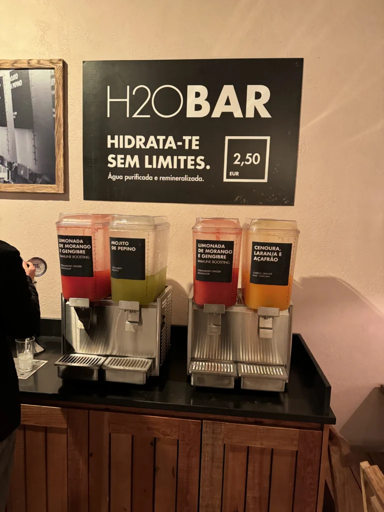 H2O bar at Honest Greens in Lisbon, Portugal