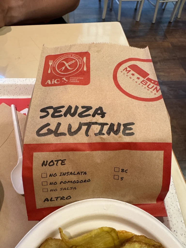 Gluten free labelling at M*Bun in Turin, Italy