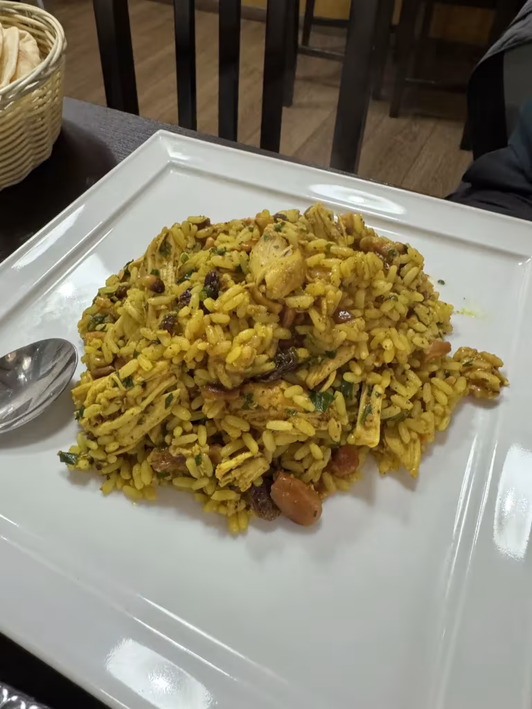 Gluten free rice and chicken dish from Middle East restaurant in Como, Italy