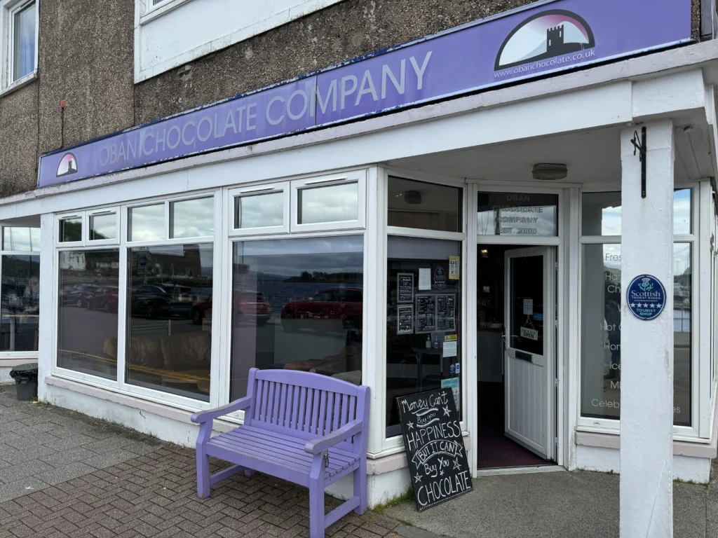 Storefront of Oban Chocolate Company in Oban, Scotland