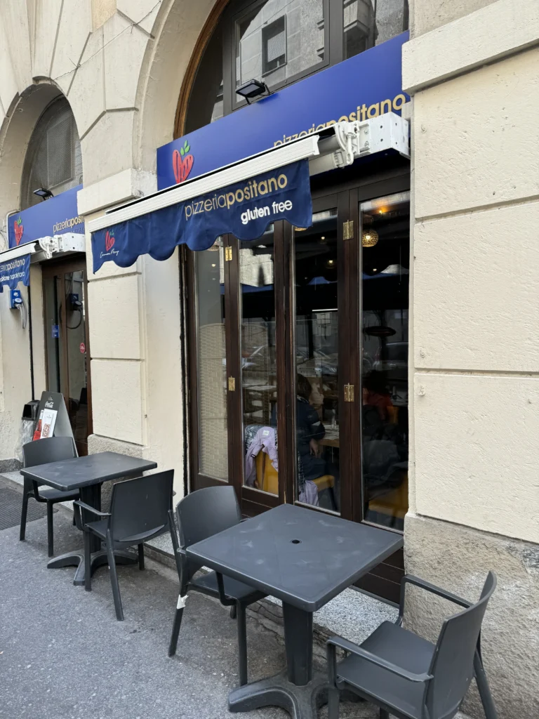Storefront of Pizzeria Positano in Milan, Italy