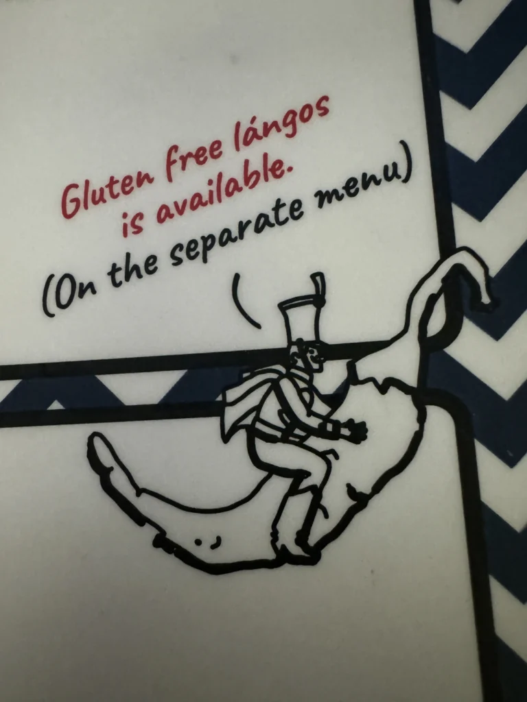 Gluten free note on the Retro Langos menu