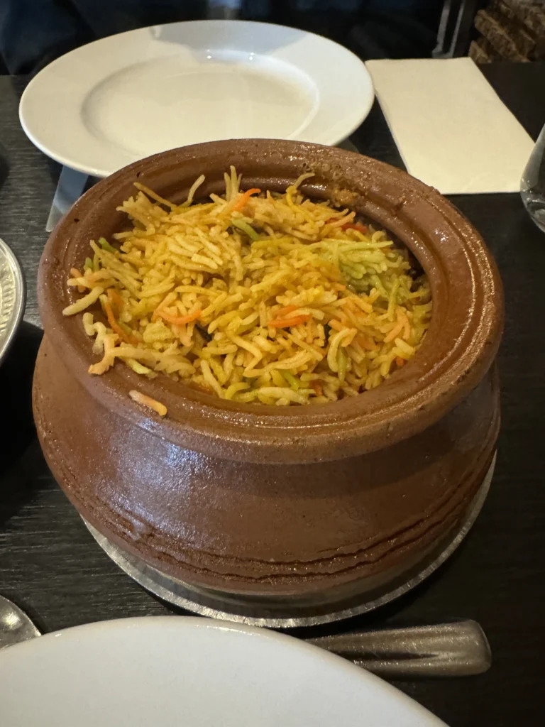 Chicken biryani from Rustom Restaurant in Edinburgh, Scotland