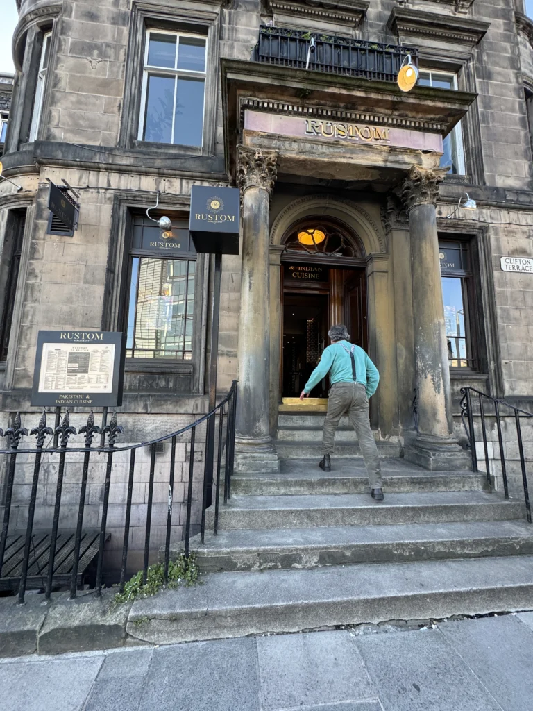 Storefront of Rustom Restaurant in Edinburgh, Scotland