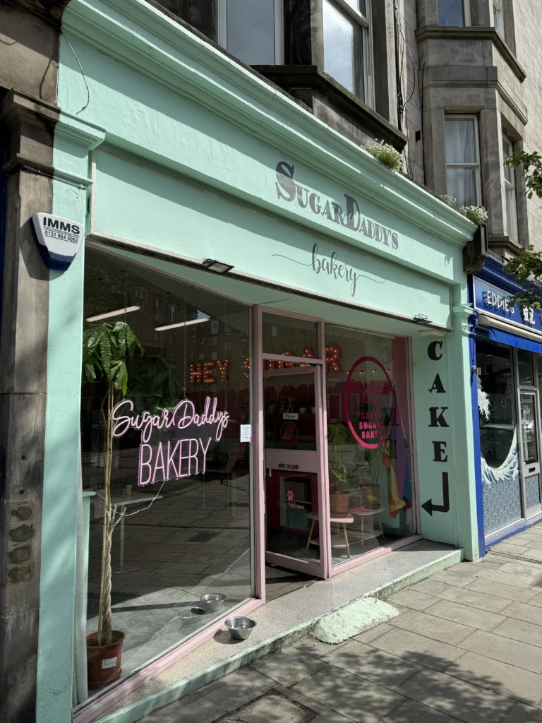 Storefront of Sugar Daddy's Bakery in Edinburgh, Scotland