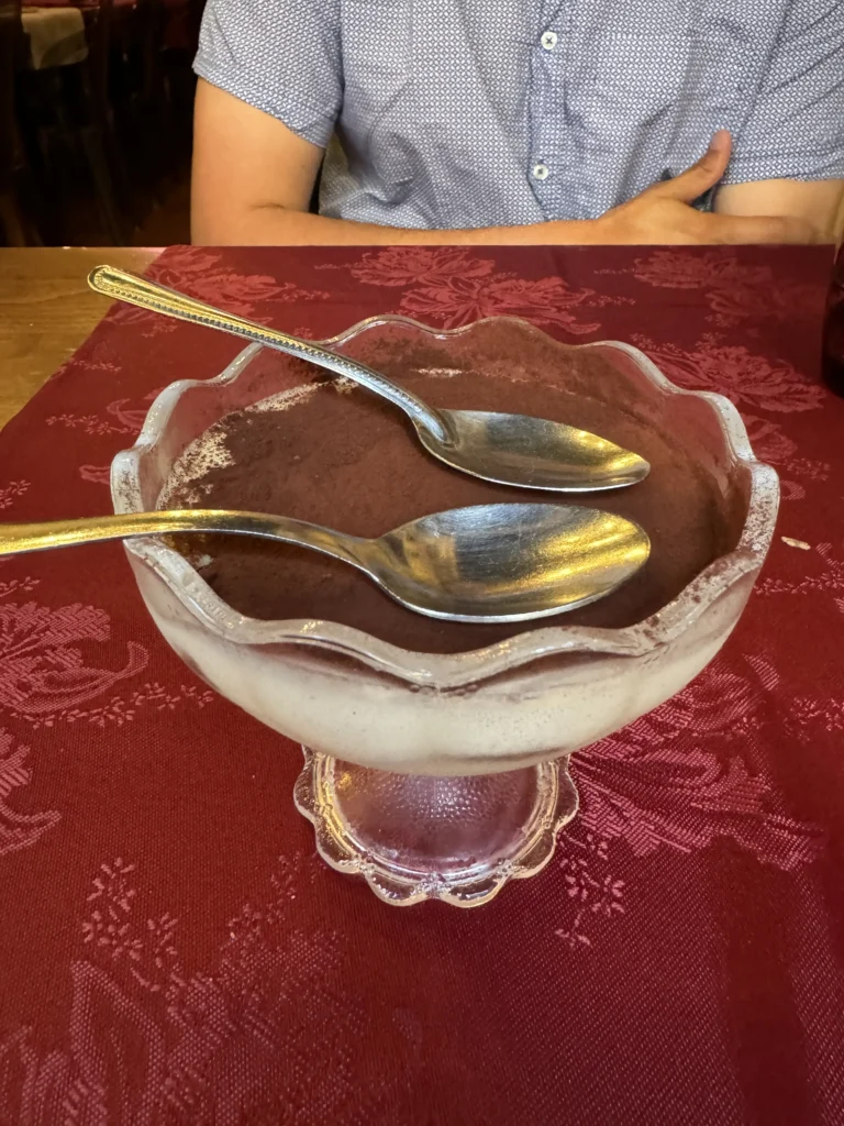 Gluten free tiramisu at Trattoria Alle due Torre in Genoa, Italy