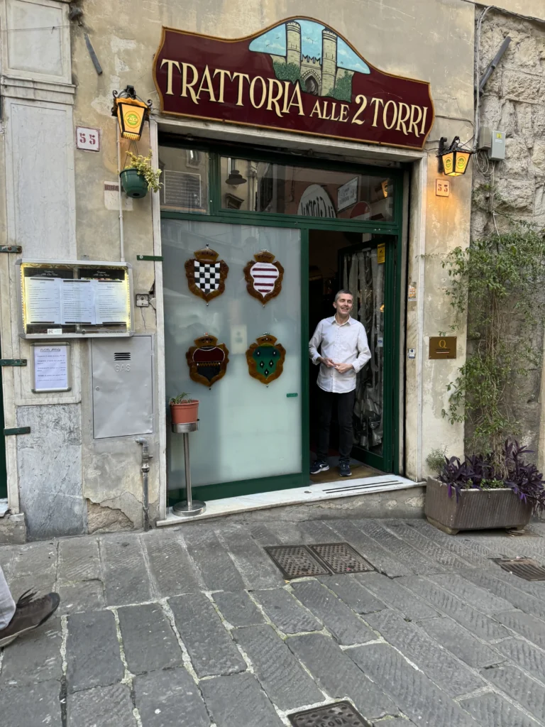 Storefront of Trattoria Alle due Torre in Genoa, Italy