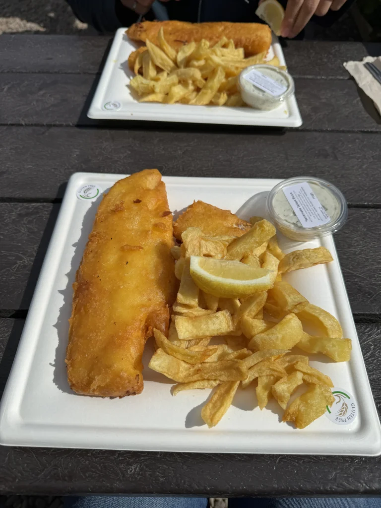 Gluten free fish and chips at The Real Food Cafe in Tyndrum, Scotland