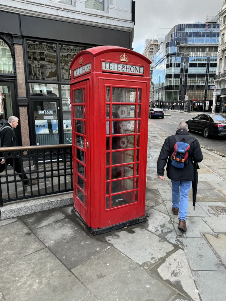 Red phone booth in London, England