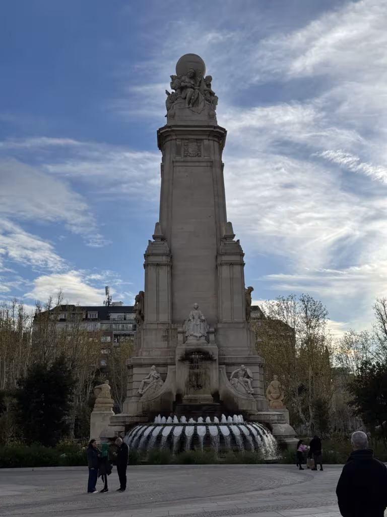 Monument in the center of Plaza de Espana in Madrid, Spain