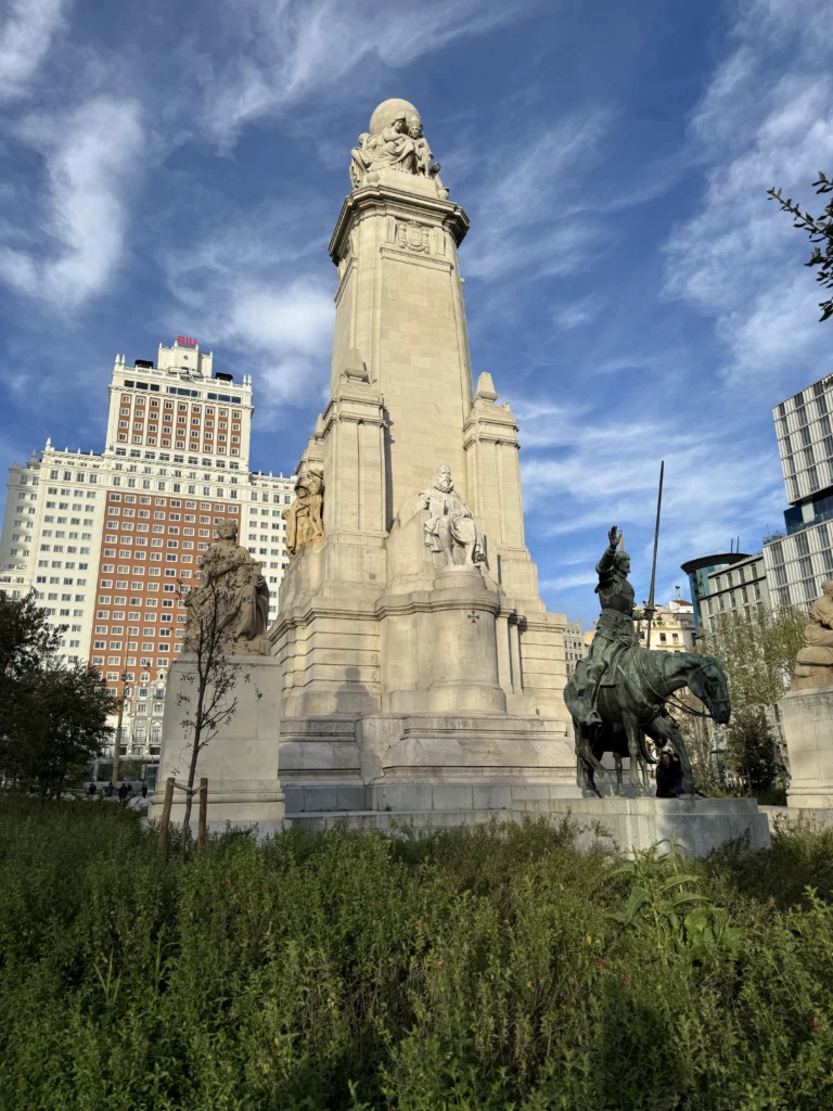 Monument in the center of Plaza de Espana in Madrid, Spain