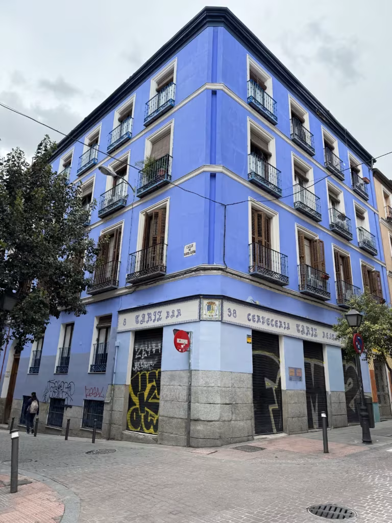 Colourful Malasana buildings in Madrid, Spain