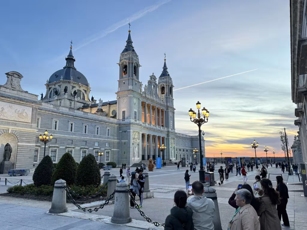 Behind the Royal Palace of Madrid at sunset