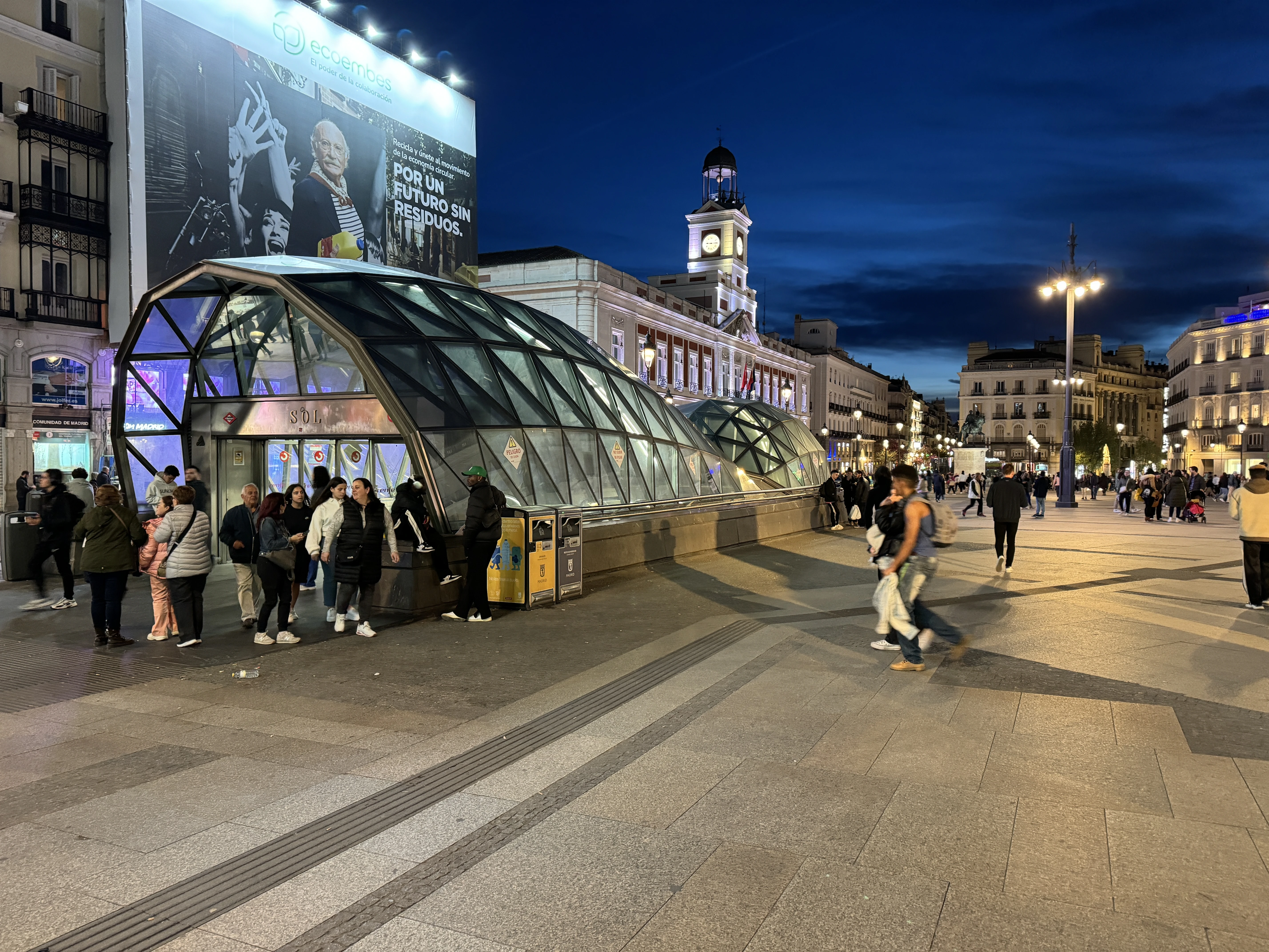 Puerta del Sol at night in Madrid, Spain
