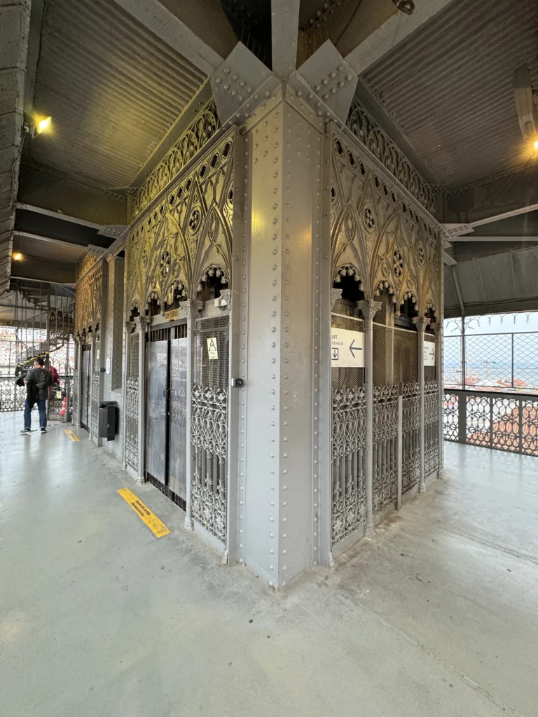 Inside at the top of Santa Justa Lift in Lisbon, Portugal