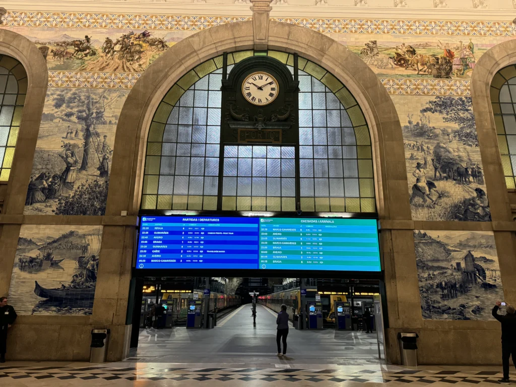 Inside Sao Bento train station in Porto, Portugal