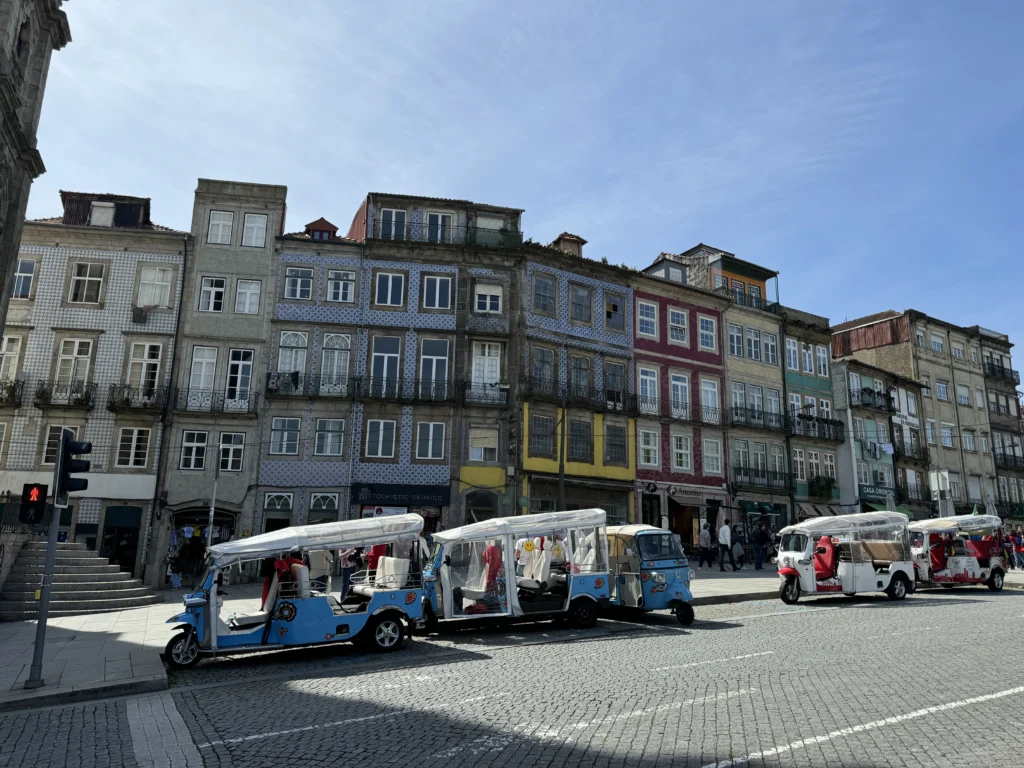 Colourful buildings near Torre dos Clerigos in Porto, Portugal