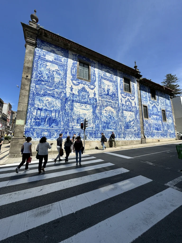 Tiled side of the Chapel of Souls in Porto, Portugal