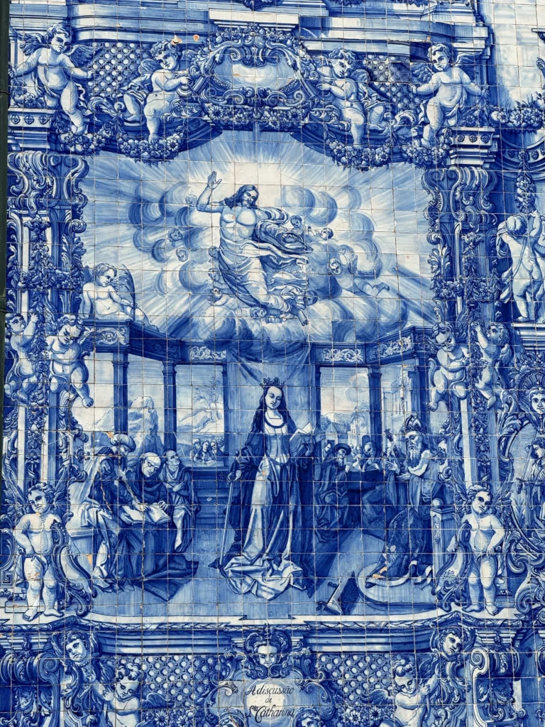 Up close tile of the Chapel of Souls in Porto, Portugal