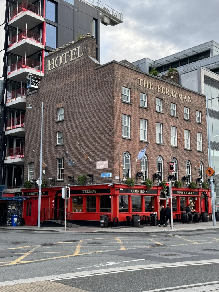 Cute buildings along the riverfront in Dublin, Ireland