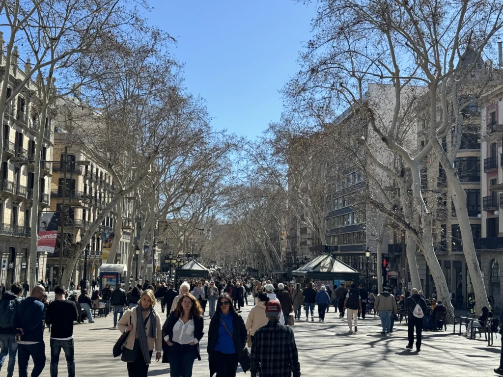 Main street of La Rambla in Barcelona, Spain