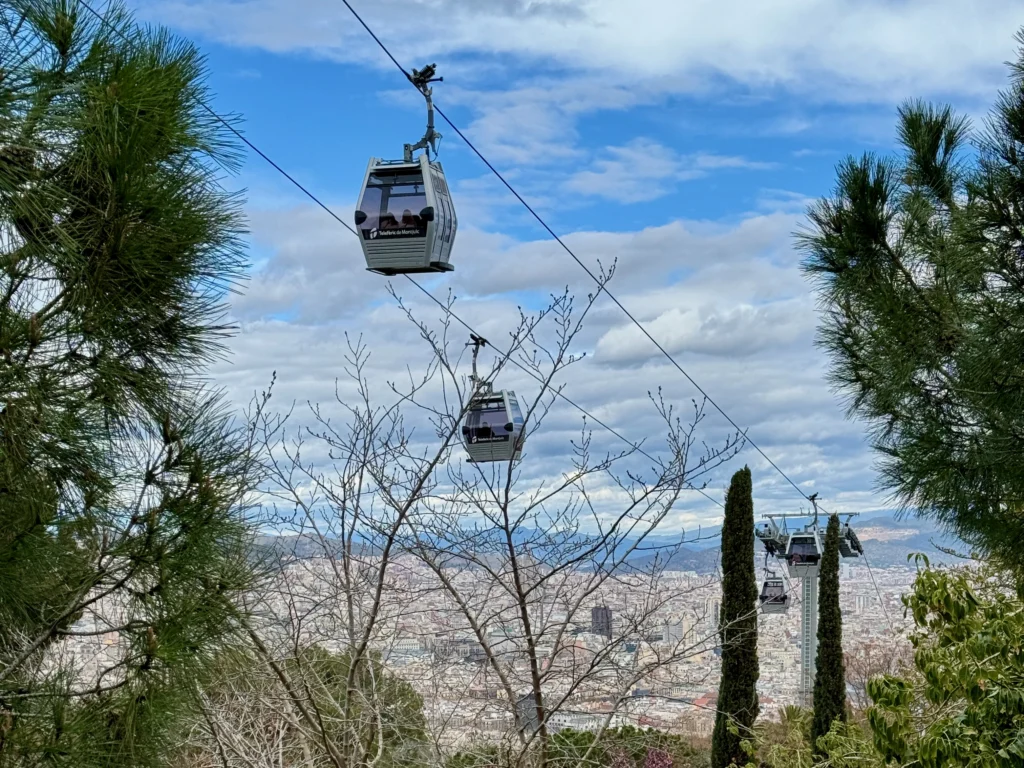 Cable car to Montjuic in Barcelona, Spain