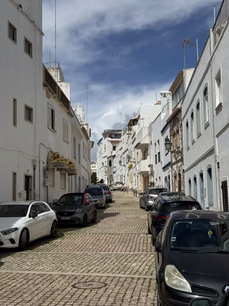 White buildings in Old Town Albufeira, Portugal