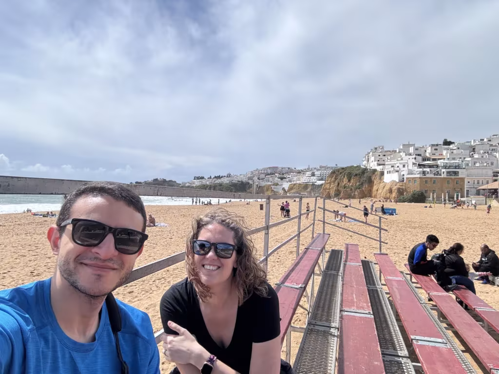 Us at Fisherman's beach in Albufeira, Portugal