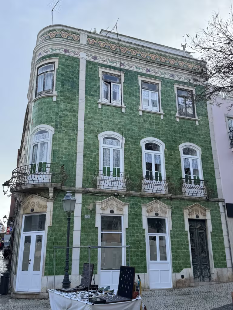 Colourful buildings in city center of Lagos, Portugal