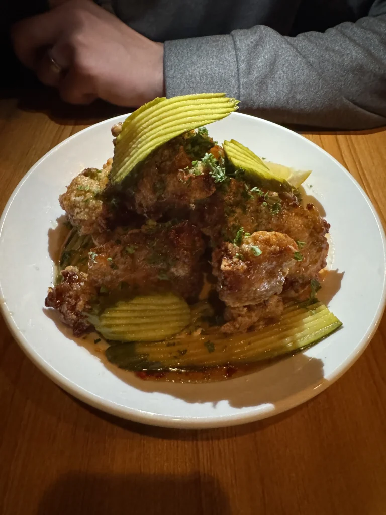 Fried chicken and pickles at The Noble Pig in Kamloops, BC